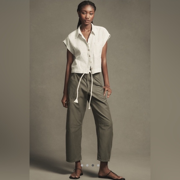 Pilcro Linen Wedge Top Blouse - Button-Up - Blue and White - Size Large - Picture 3 of 10